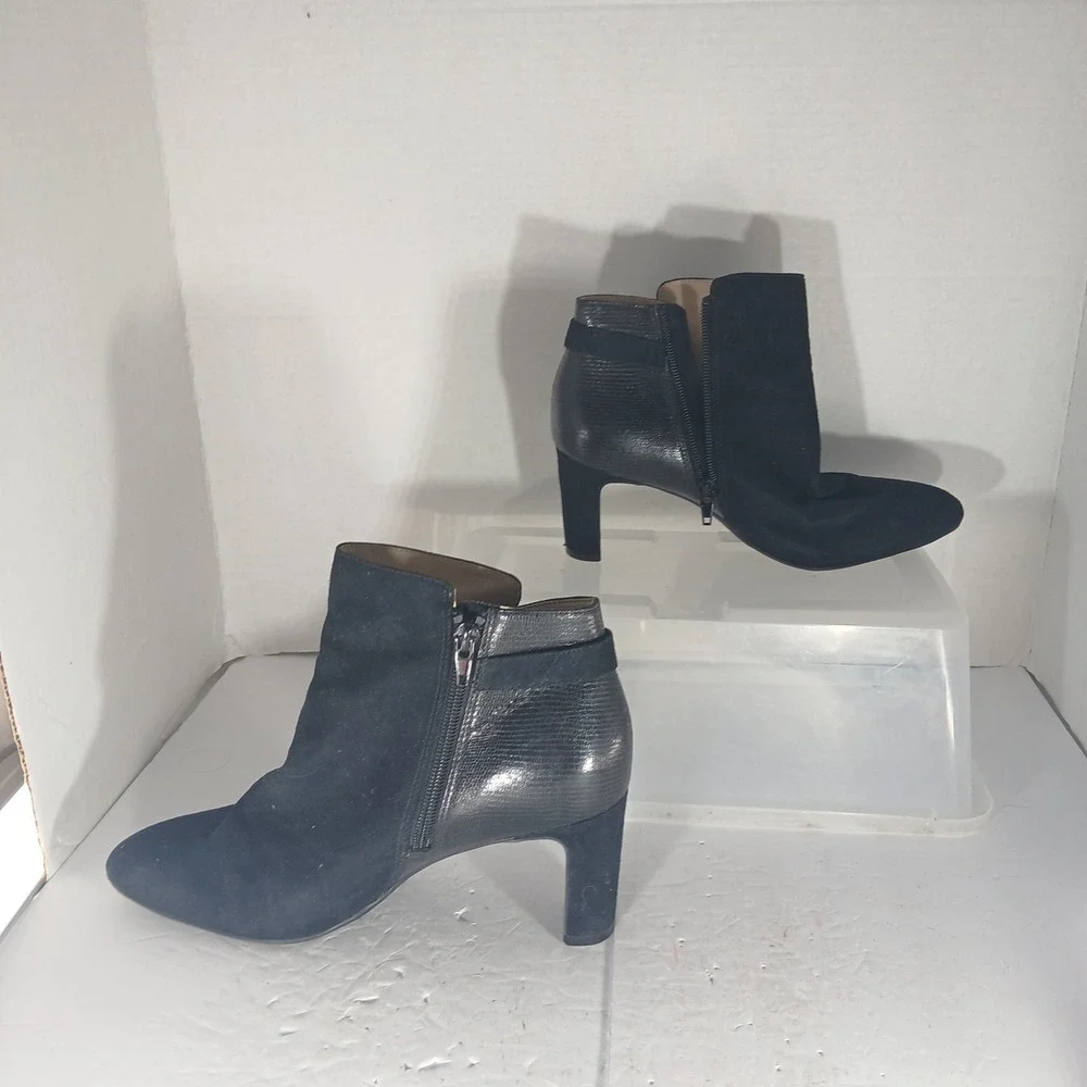 LifeStride Georgianna Ankle Boots 7.5W Black Faux Suede Leather Block Heel Zip